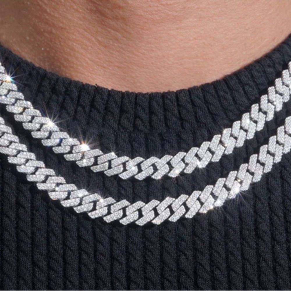 Moissanite Cuban Chain 8mm 925 Sterling Silver 18''